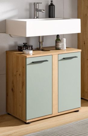 Waschbeckenunterschrank Bailey in Salbei und Artisan Eiche Badezimmer Unterschrank 60 cm