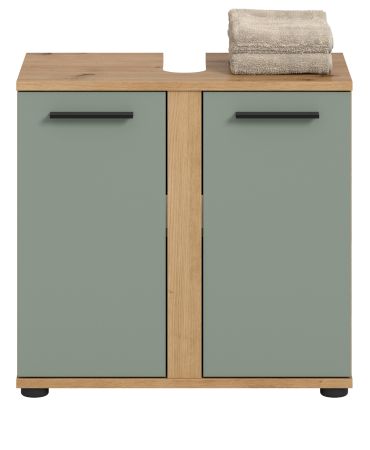Waschbeckenunterschrank Bailey in Salbei und Artisan Eiche Badezimmer Unterschrank 60 cm