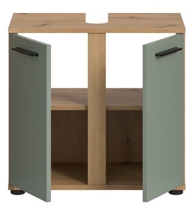 Waschbeckenunterschrank Bailey in Salbei und Artisan Eiche Badezimmer Unterschrank 60 cm
