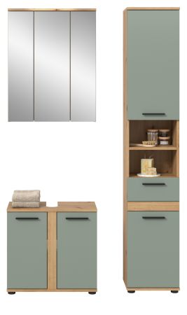 Badm�bel Set 3-teilig Bailey in Salbei und Artisan Eiche Badkombination 112 x 191 cm