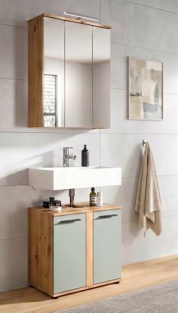 Badm�bel Set 2-teilig Bailey in Salbei und Artisan Eiche Badkombination 60 x 191 cm