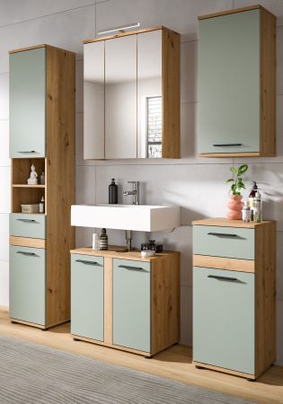 Badm�bel Set 6-teilig Bailey in Salbei und Artisan Eiche Badkombination inkl. LED 164 x 191 cm