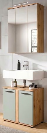 Badm�bel Set 3-teilig Bailey in Salbei und Artisan Eiche Badkombination inkl. LED 60 x 191 cm