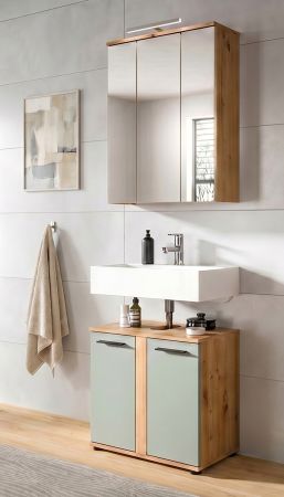 Badm�bel Set 3-teilig Bailey in Salbei und Artisan Eiche Badkombination inkl. LED 60 x 191 cm