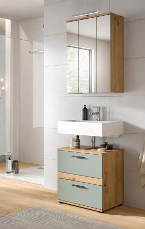 Badm�bel Set 3-teilig Bailey in Salbei und Artisan Eiche Badkombination inkl. LED 60 x 191 cm