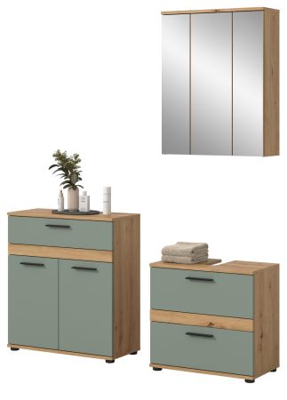 Badm�bel Set 3-teilig Bailey in Salbei und Artisan Eiche Badkombination 147 x 191 cm