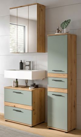 Badm�bel Set 3-teilig Bailey in Salbei und Artisan Eiche Badkombination 110 x 191 cm
