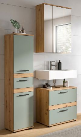 Badm�bel Set 3-teilig Bailey in Salbei und Artisan Eiche Badkombination 110 x 191 cm