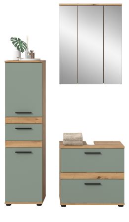 Badm�bel Set 3-teilig Bailey in Salbei und Artisan Eiche Badkombination 110 x 191 cm