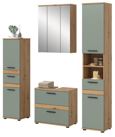 Badm�bel Set 4-teilig Bailey in Salbei und Artisan Eiche, Badkombination 164 x 191 cm