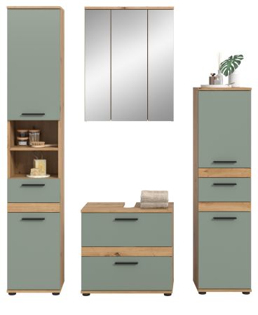 Badm�bel Set 4-teilig Bailey in Salbei und Artisan Eiche, Badkombination 164 x 191 cm