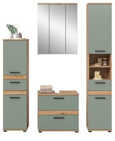 Badm�bel Set 4-teilig Bailey in Salbei und Artisan Eiche, Badkombination 164 x 191 cm