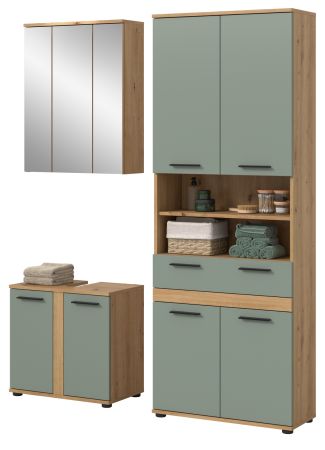 Badm�bel Set 3-teilig Bailey in Salbei und Artisan Eiche Badkombination 145 x 191 cm