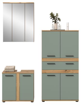 Badm�bel Set 3-teilig Bailey in Salbei und Artisan Eiche Badkombination 145 x 191 cm