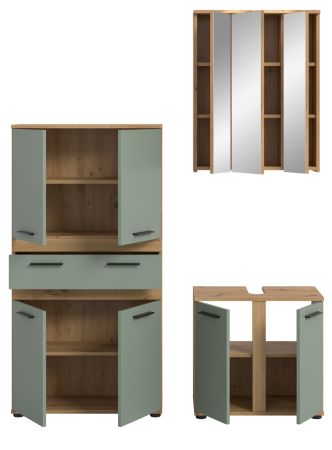 Badm�bel Set 3-teilig Bailey in Salbei und Artisan Eiche Badkombination 145 x 191 cm