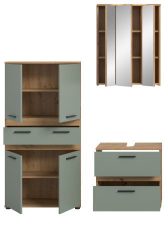 Badm�bel Set 3-teilig Bailey in Salbei und Artisan Eiche Badkombination 147 x 191 cm