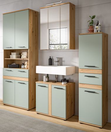 Badm�bel Set 4-teilig Bailey in Salbei und Artisan Eiche Badkombination 195 x 191 cm