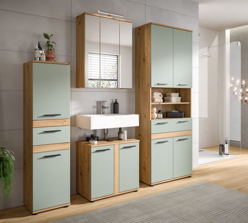 Badm�bel Set 4-teilig Bailey in Salbei und Artisan Eiche Badkombination 195 x 191 cm