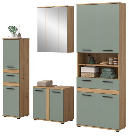 Badm�bel Set 4-teilig Bailey in Salbei und Artisan Eiche Badkombination 195 x 191 cm