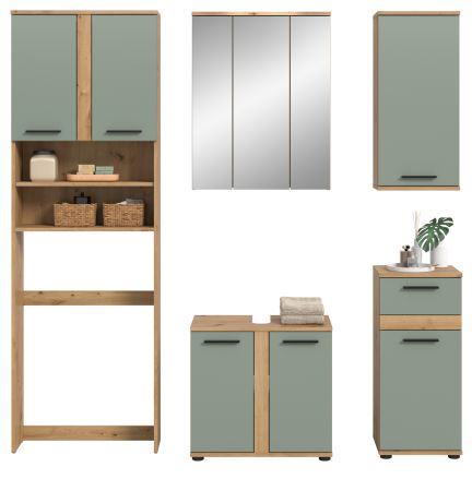 Badm�bel Set 5-teilig Bailey in Salbei und Artisan Eiche Badkombination 192 x 191 cm