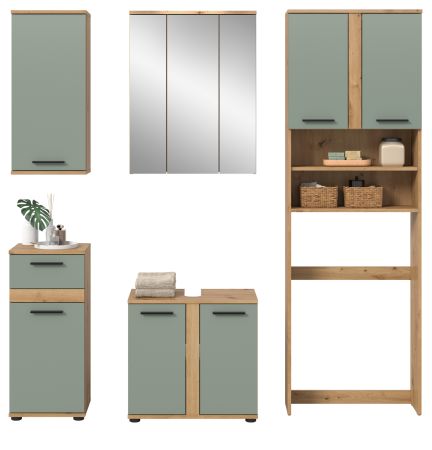 Badm�bel Set 5-teilig Bailey in Salbei und Artisan Eiche Badkombination 192 x 191 cm
