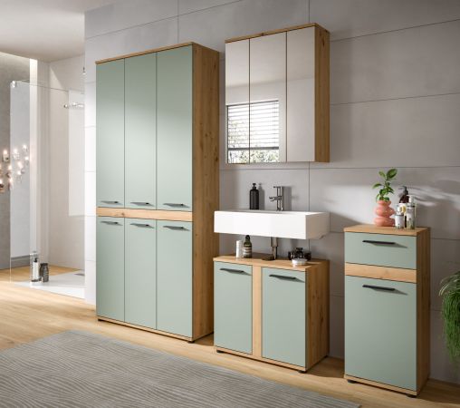 Badm�bel Set 4-teilig Bailey in Salbei und Artisan Eiche Badkombination 219 x 191 cm