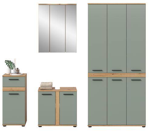 Badm�bel Set 4-teilig Bailey in Salbei und Artisan Eiche Badkombination 219 x 191 cm