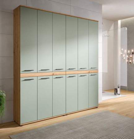 Badezimmer Hochschrank Set Bailey in Salbei und Artisan Eiche 2x Mehrzweckschrank 180 x 191 cm