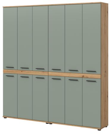 Badezimmer Hochschrank Set Bailey in Salbei und Artisan Eiche 2x Mehrzweckschrank 180 x 191 cm