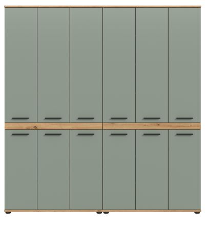Badezimmer Hochschrank Set Bailey in Salbei und Artisan Eiche 2x Mehrzweckschrank 180 x 191 cm