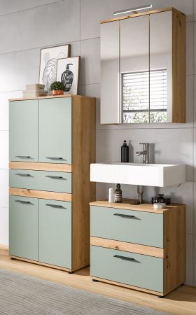 Badm�bel Set 4-teilig Bailey in Salbei und Artisan Eiche Badkombination inkl. LED 147 x 191 cm
