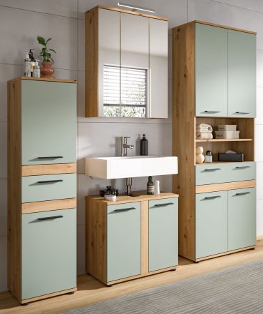 Badm�bel Set 5-teilig Bailey in Salbei und Artisan Eiche Badkombination inkl. LED 199 x 191 cm