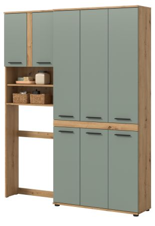 Badezimmer Hochschrank Set Bailey in Salbei und Artisan Eiche Badschrank 153 x 191 cm