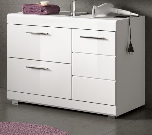 Waschbeckenunterschrank Shawn in Wei� Hochglanz, Badeschrank Breite 80 cm mit Vollauszug