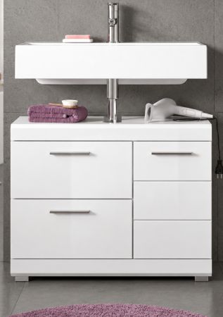 Waschbeckenunterschrank Shawn in Wei� Hochglanz, Badeschrank Breite 80 cm mit Vollauszug