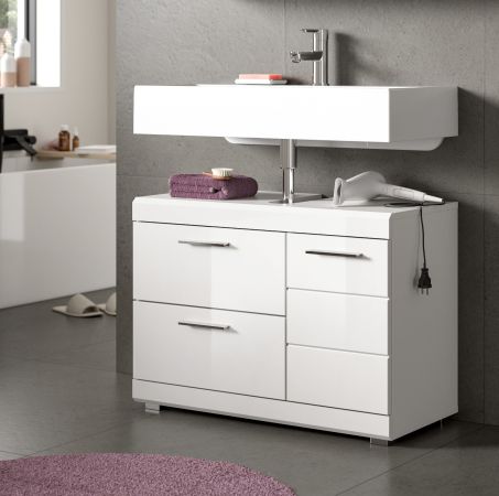 Waschbeckenunterschrank Shawn in Wei� Hochglanz, Badeschrank Breite 80 cm mit Vollauszug