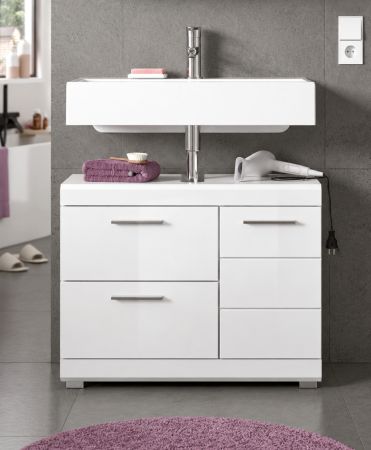 Waschbeckenunterschrank Shawn in Wei� Hochglanz, Badeschrank Breite 80 cm mit Vollauszug