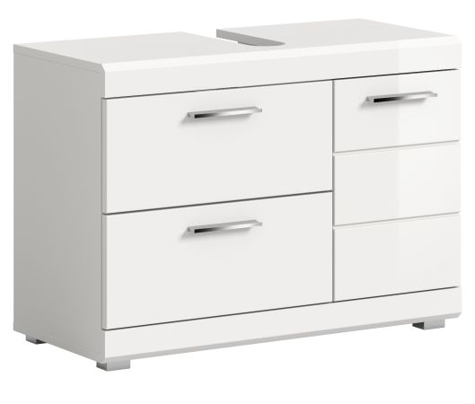 Waschbeckenunterschrank Shawn in Wei� Hochglanz, Badeschrank Breite 80 cm mit Vollauszug