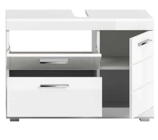 Waschbeckenunterschrank Shawn in Wei� Hochglanz, Badeschrank Breite 80 cm mit Vollauszug