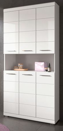 Badezimmer Hochschrank Shawn in wei� Hochglanz Badschrank 90 x 191 cm
