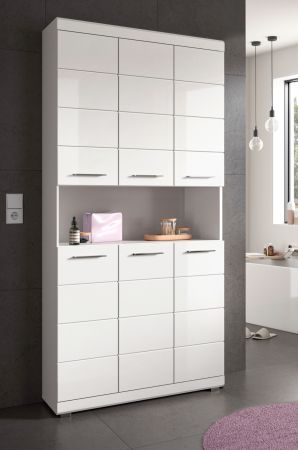 Badezimmer Hochschrank Shawn in wei� Hochglanz Badschrank 90 x 191 cm