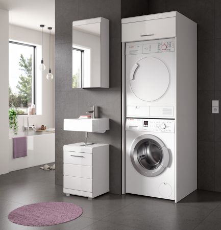 Waschmaschinenschrank Shawn in wei� Hochglanz Waschturm f�r Waschmaschine und Trockner 66 x 200 cm