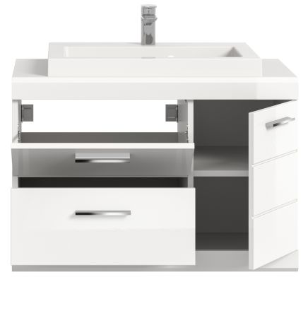 Waschtisch Set Shawn in wei� Hochglanz Waschbeckenunterschrank MIT Waschbecken 80 cm