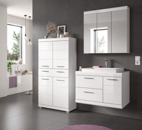 Badm�bel Set 3-teilig Shawn in wei� Hochglanz Badkombination mit Waschbecken 80 x 191 cm