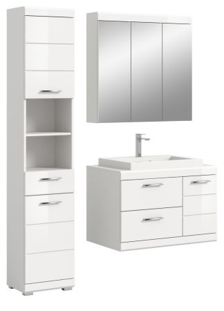 Badm�bel Set 4-teilig Shawn in wei� Hochglanz Badkombination mit Waschbecken 132 x 191 cm