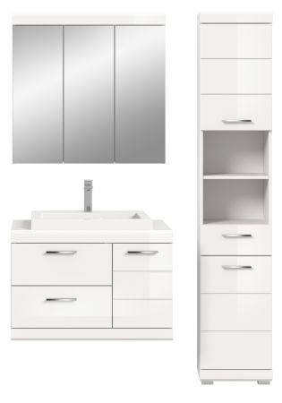 Badm�bel Set 4-teilig Shawn in wei� Hochglanz Badkombination mit Waschbecken 132 x 191 cm