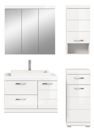 Badm�bel Set 5-teilig Shawn in wei� Hochglanz Badkombination mit Waschbecken 132 x 191 cm