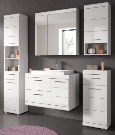 Badm�bel Set 6-teilig Shawn in wei� Hochglanz Badkombination mit Waschbecken 184 x 191 cm