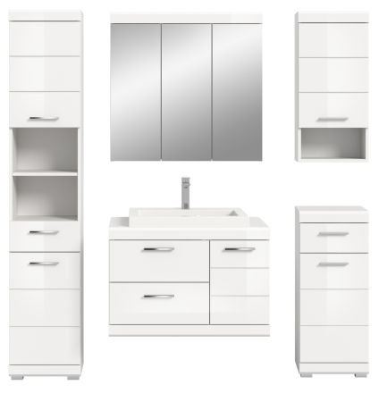 Badm�bel Set 6-teilig Shawn in wei� Hochglanz Badkombination mit Waschbecken 184 x 191 cm