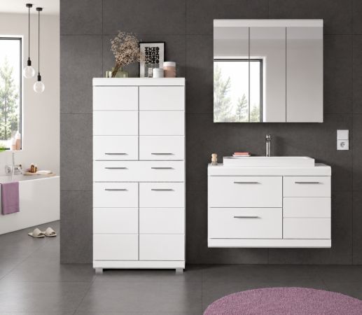 Badm�bel Set 4-teilig Shawn in wei� Hochglanz Badkombination mit Waschbecken 169 x 191 cm